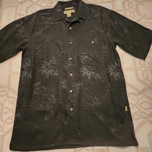 Cabana silk tropical shirt,black,floral, M